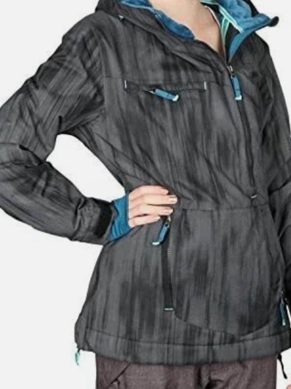 Under Armour Women's Gray Anorak Ski Jacket with Teal Accents